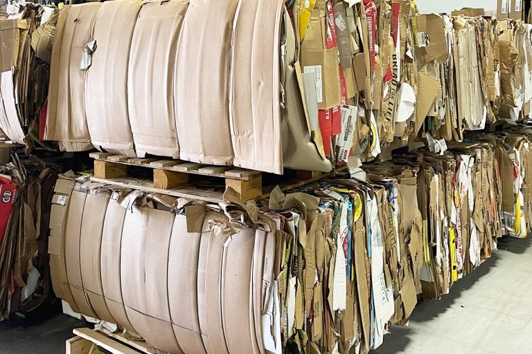 Commercial recycling in Broward County: baled cardboard collected from a South Florida business