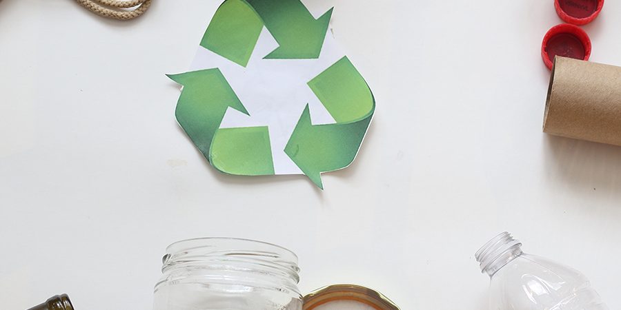 Waste minimization program for South Florida businesses: sorted cardboard and plastics ready for recycling