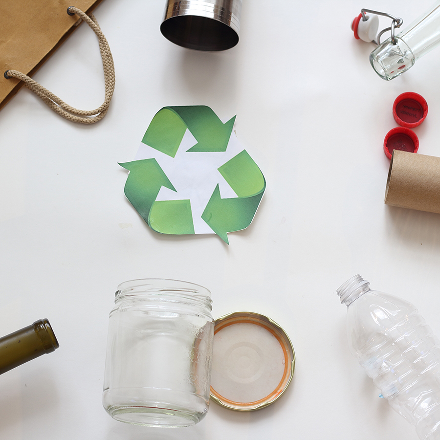 Waste minimization program for South Florida businesses: sorted cardboard and plastics ready for recycling